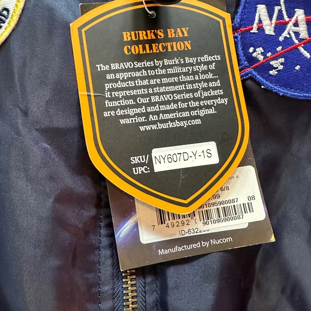 NWT NASA MA-1 Flight Jacket Bravo Series by Burks Bay Navy Bomber Unisex Youth S